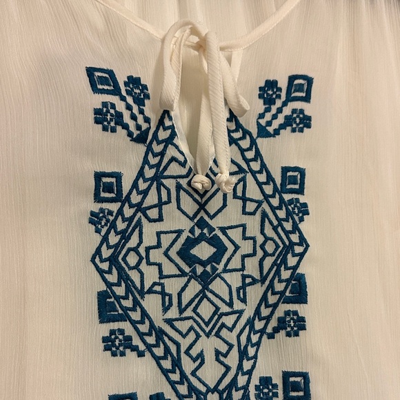 Maurices Boho Embroidered Sheer Peasant Blouse | Ivory & Blue - Picture 3 of 11